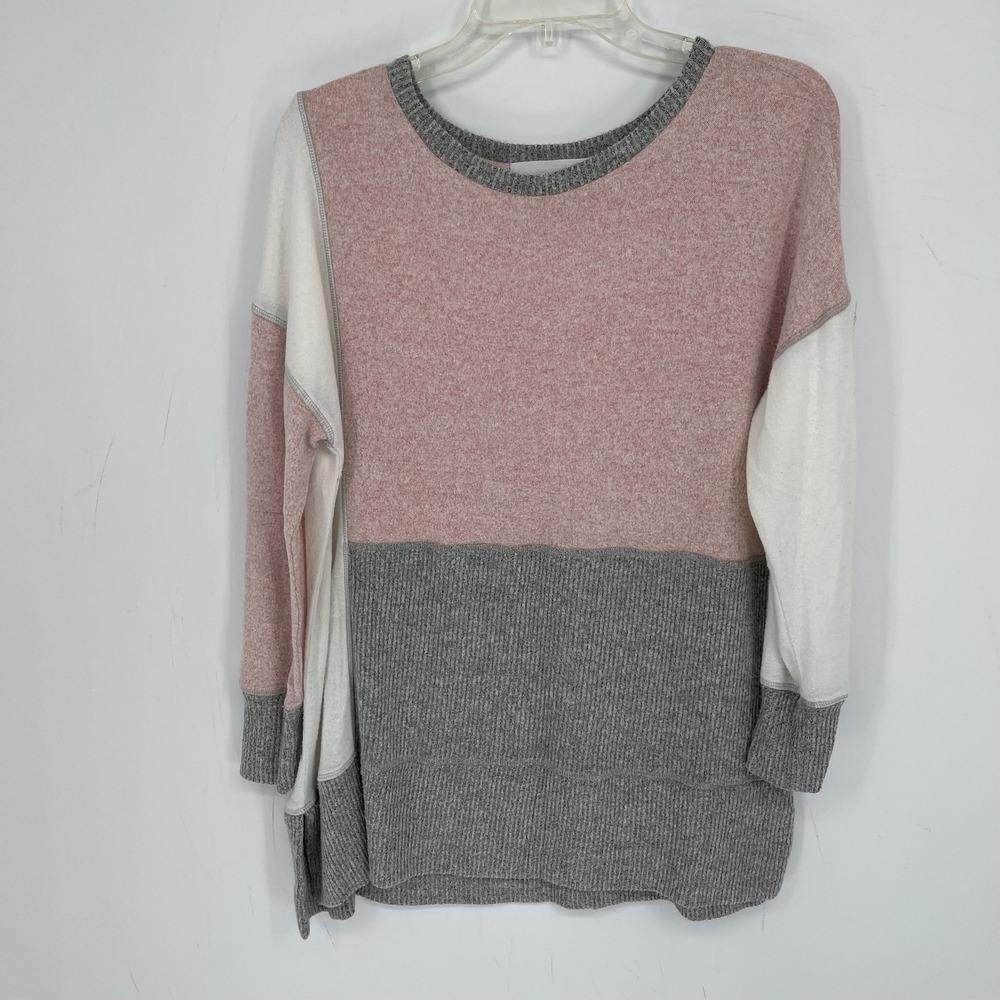 Adyson Parker Women's Pink Colorblock Ribbed Knit Long Sleeve Sweater Top Size M